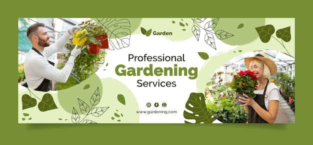 Нарисованная рукой обложка facebook для садоводства с листьями
