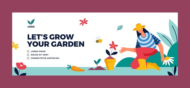 Hand drawn gardening facebook cover with plants