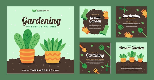 Free vector hand drawn gardening hobby instagram posts