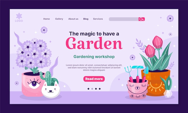 Free vector hand drawn gardening hobby landing page template