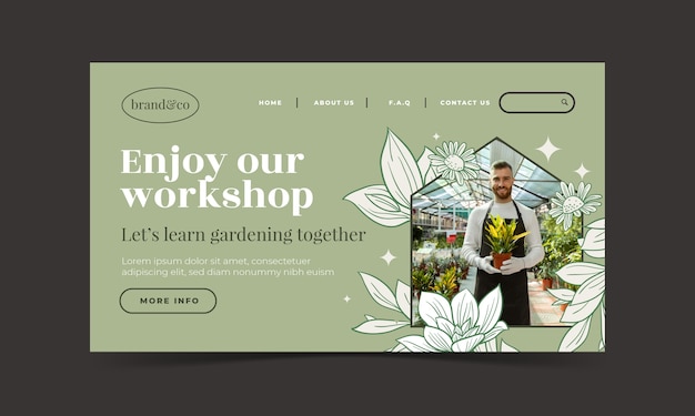 Free vector hand drawn gardening landing page template