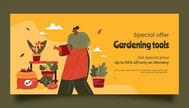 Hand drawn gardening offer sale banner