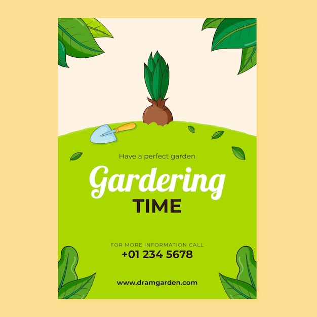 Hand drawn gardening poster  template