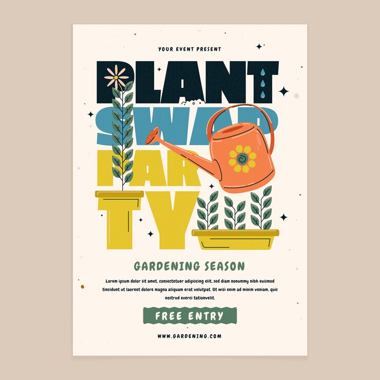 Free Vector hand drawn gardening poster template
