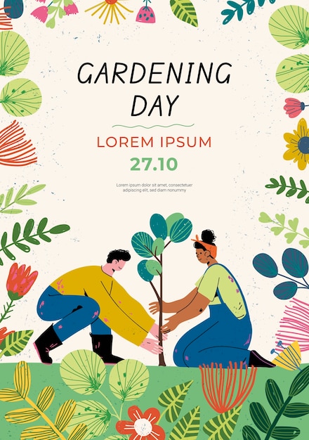 Hand drawn gardening  poster template