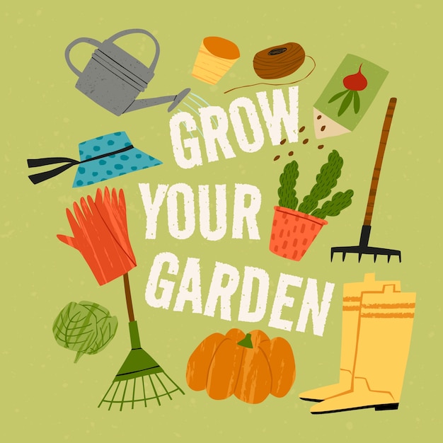 Free vector hand drawn gardening text illustration