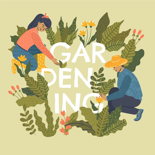 Hand drawn gardening text illustration