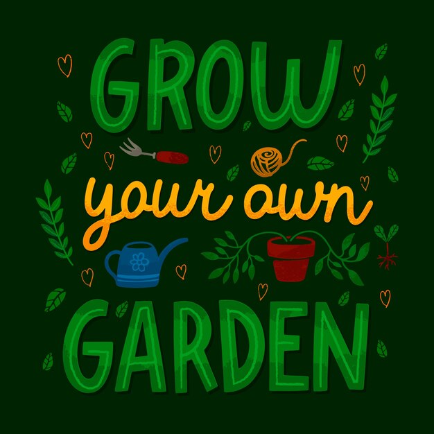 Hand drawn gardening text illustration