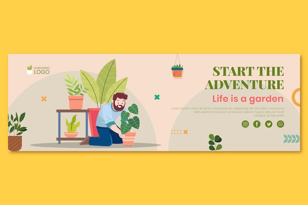 Free vector hand drawn gardening twitter header template