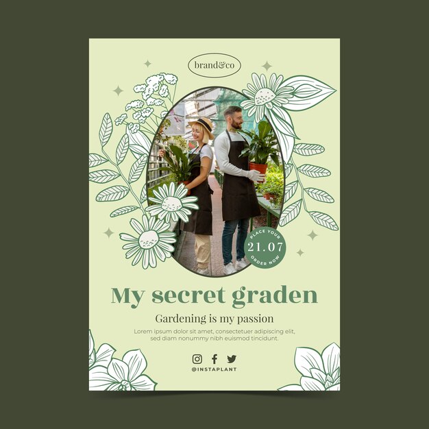 hand drawn gardening vertical poster template