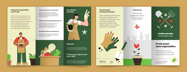 Hand drawn gardening work brochure template