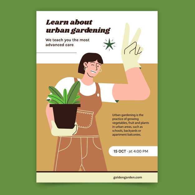 Hand drawn gardening work poster template