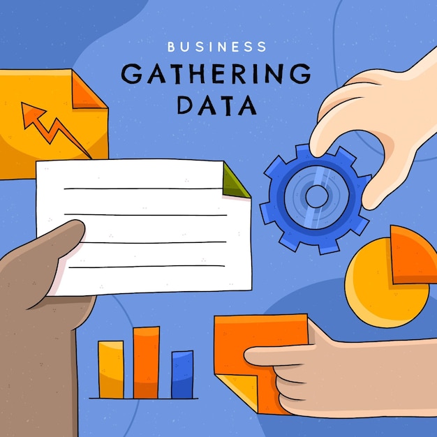 Hand drawn gathering business data illustrated