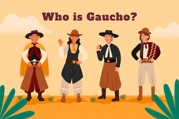 Vettore gratuito collezione di personaggi gaucho disegnati a mano