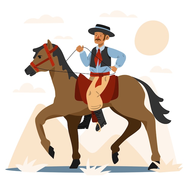 Vettore gratuito illustrazione disegnata a mano di cowboy gaucho