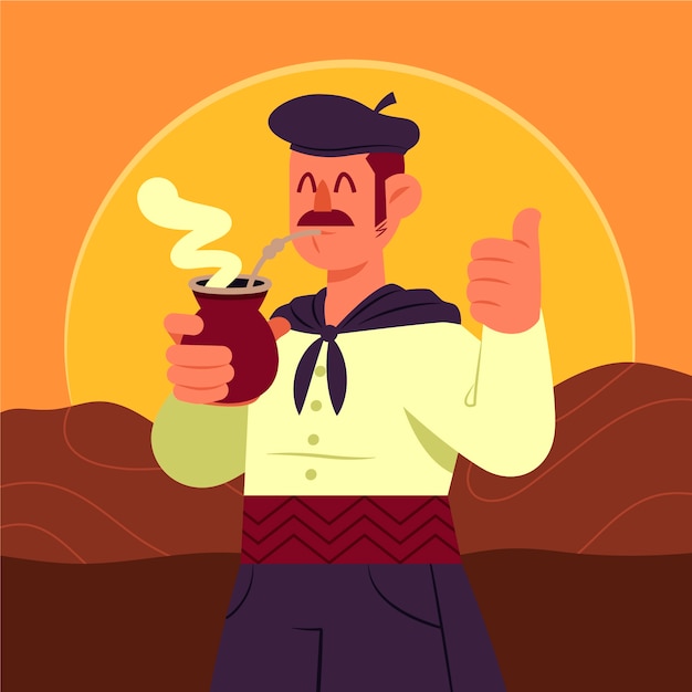 手描きのガウチョ飲酒イラスト