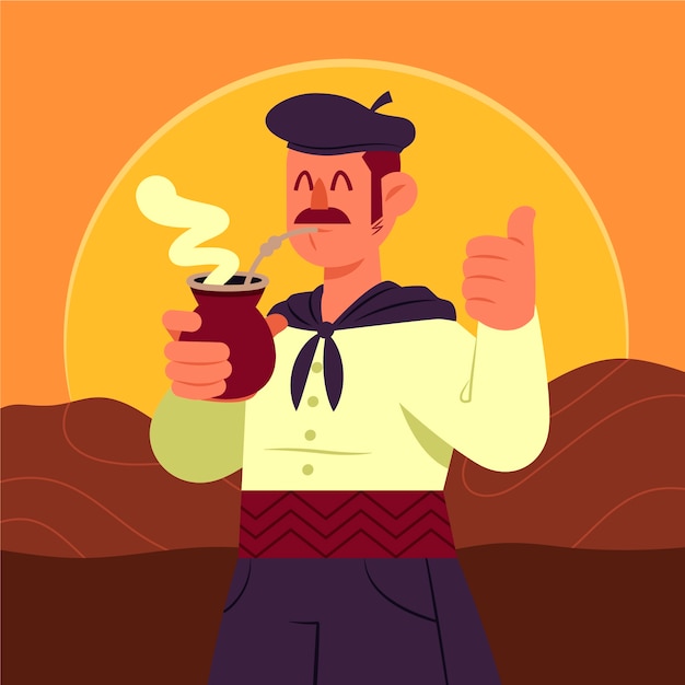 Free vector hand drawn gaucho drinking illustration