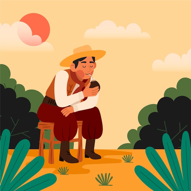 Free vector hand drawn gaucho drinking mate illustration