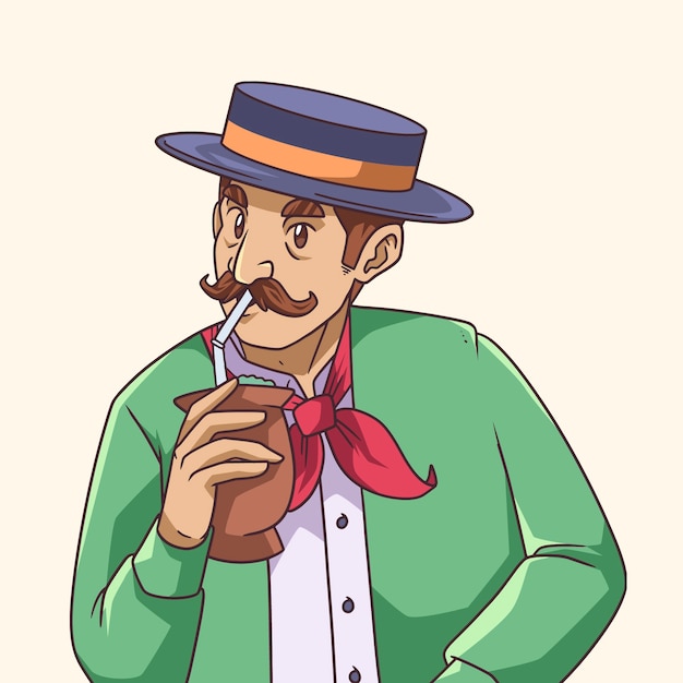 Free vector hand drawn gaucho drinking mate illustration