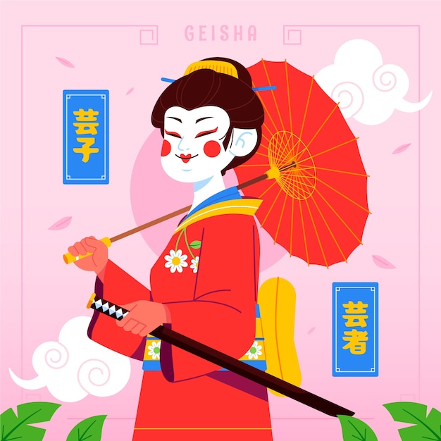 Hand drawn geisha illustration