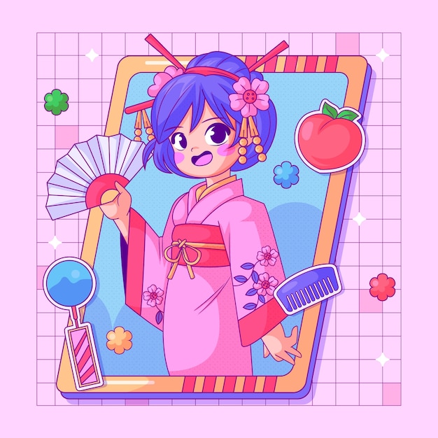 Бесплатное векторное изображение Иллюстрация гейши, нарисованная вручную