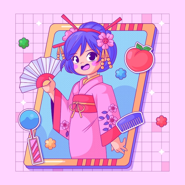 Vettore gratuito illustrazione disegnata a mano da una geisha