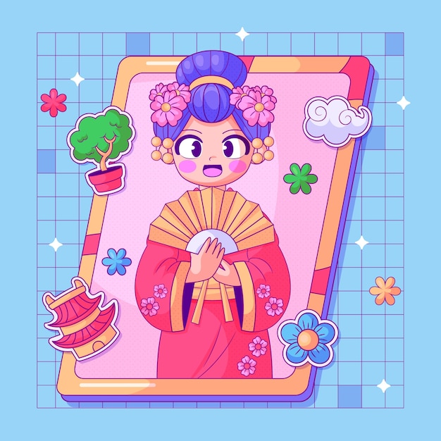 Vettore gratuito illustrazione disegnata a mano da una geisha