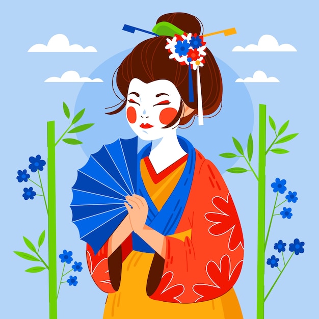 Vettore gratuito illustrazione disegnata a mano da una geisha