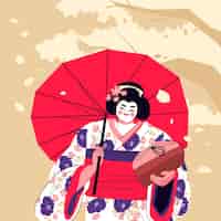 Бесплатное векторное изображение Иллюстрация гейши, нарисованная вручную