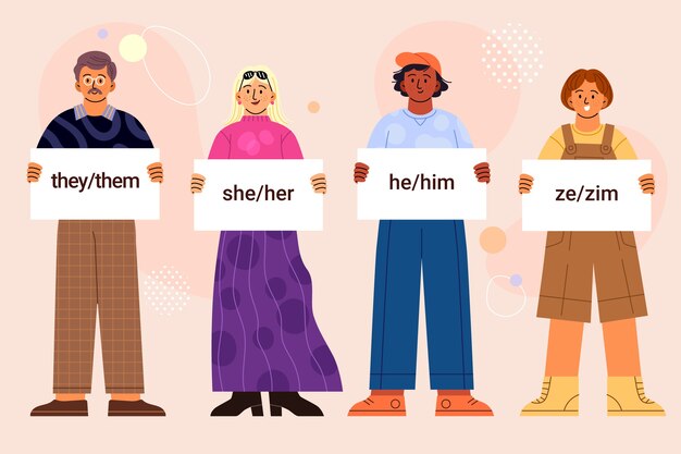 hand drawn gender pronouns illustration