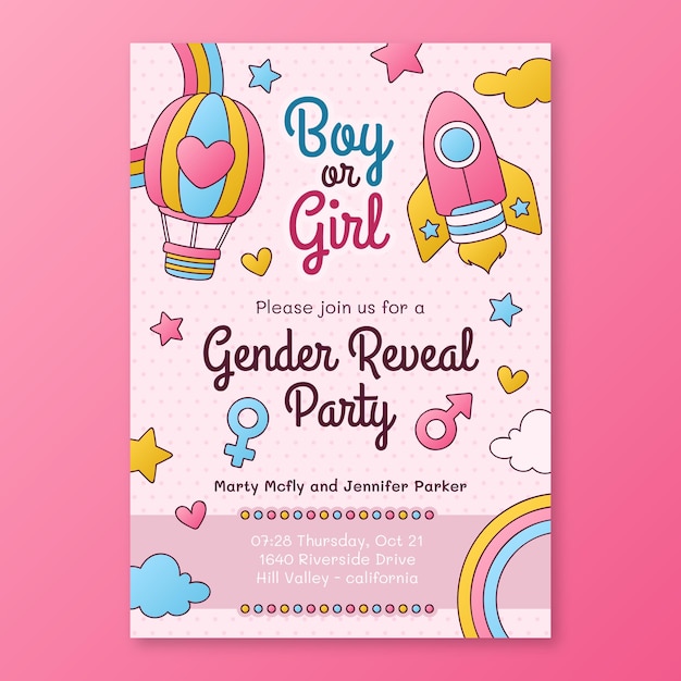 Free vector hand drawn gender reveal invitation template