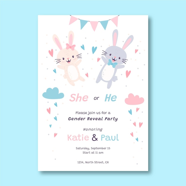 Hand drawn gender reveal invitation