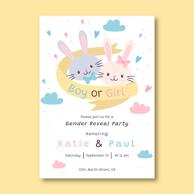 Hand drawn gender reveal invitation