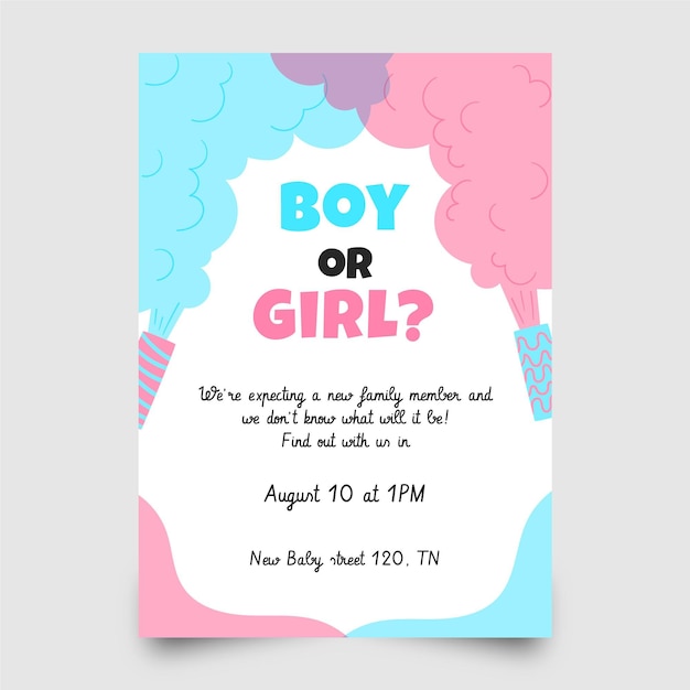 Free vector hand drawn gender reveal invitation