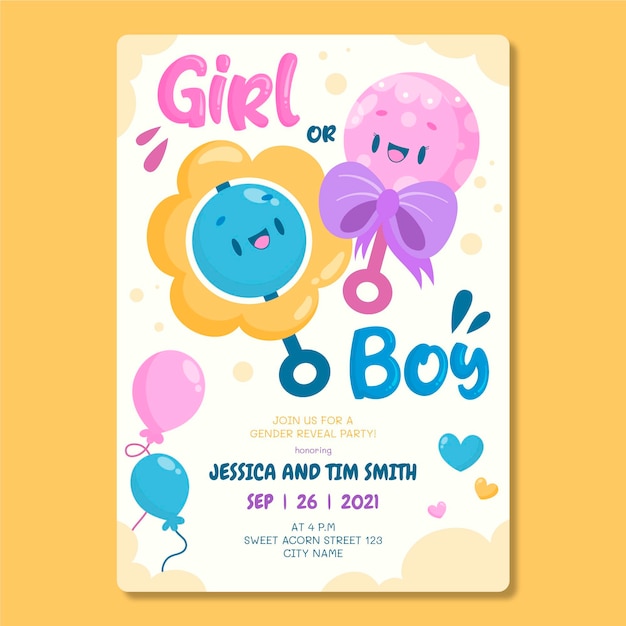 Free vector hand drawn gender reveal invitation