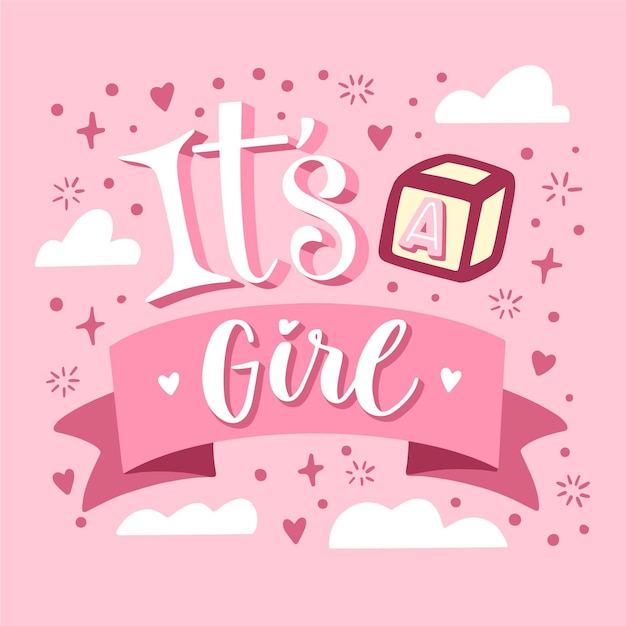 Hand drawn gender reveal lettering