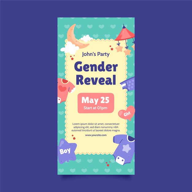 Hand drawn gender reveal template