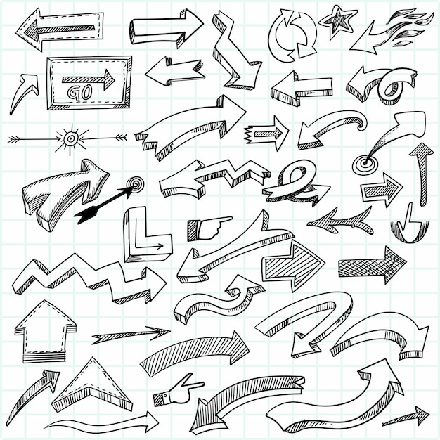 無料ベクター 手描きの幾何学的な落書き矢印セットのデザイン