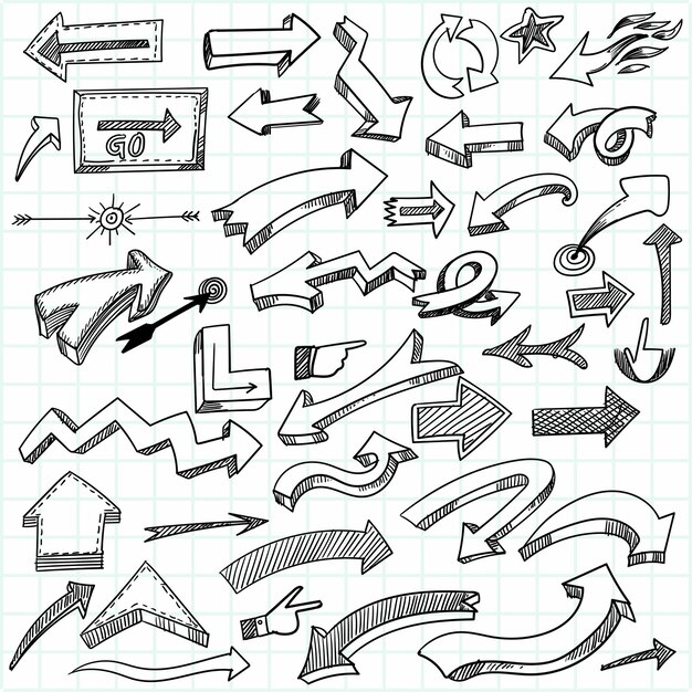 手描きの幾何学的な落書き矢印セットのデザイン