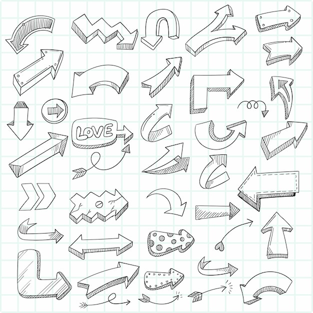 Hand drawn geometric doodle arrow set sketch