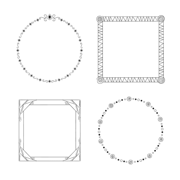 Hand drawn geometric doodle frame pack