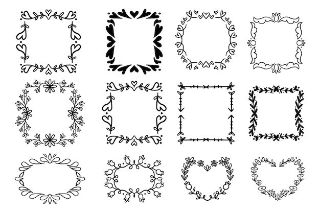 Vettore gratuito set di cornici per scarabocchi geometrici disegnati a mano