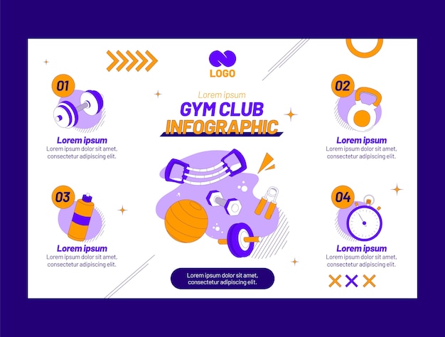 Vettore gratuito infografica di allenamento in palestra geometrica disegnata a mano