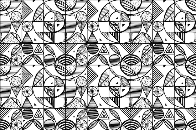 Free vector hand drawn geometric monochrome mosaic pattern design