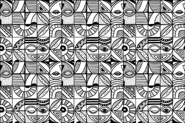 Free vector hand drawn geometric monochrome mosaic pattern design