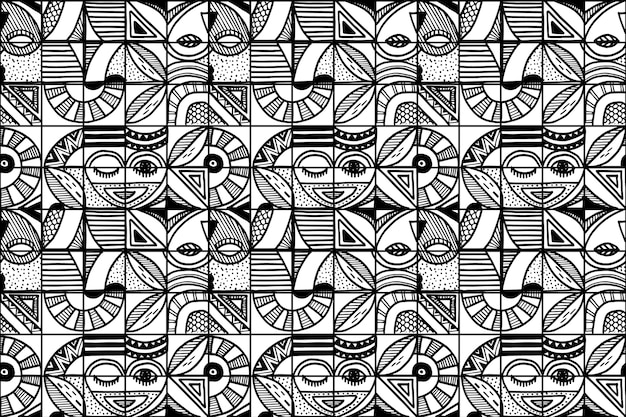 Free vector hand drawn geometric monochrome mosaic pattern design