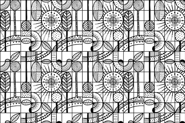 Hand drawn geometric monochrome mosaic pattern design