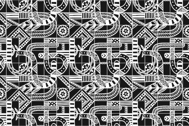 Hand drawn geometric monochrome mosaic pattern design