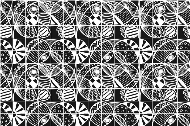 Hand drawn geometric monochrome mosaic pattern design