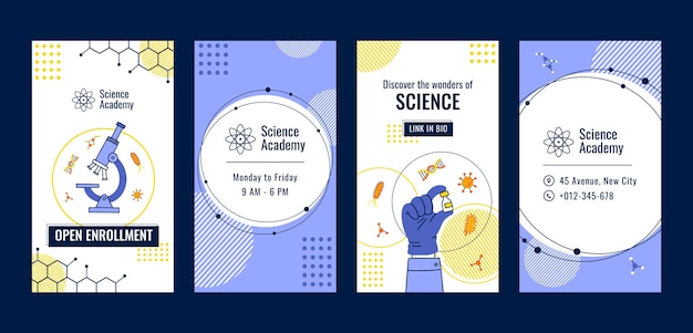 Free vector hand drawn geometric science instagram stories